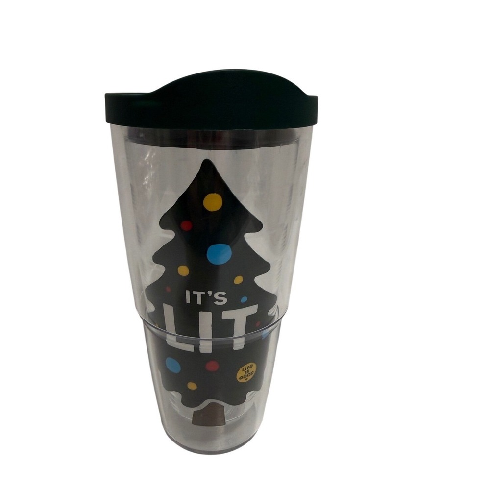 Tervis Life is  Good "It's  Lit" Christmas Tree Insulated Tumbler 24oz Green Lid